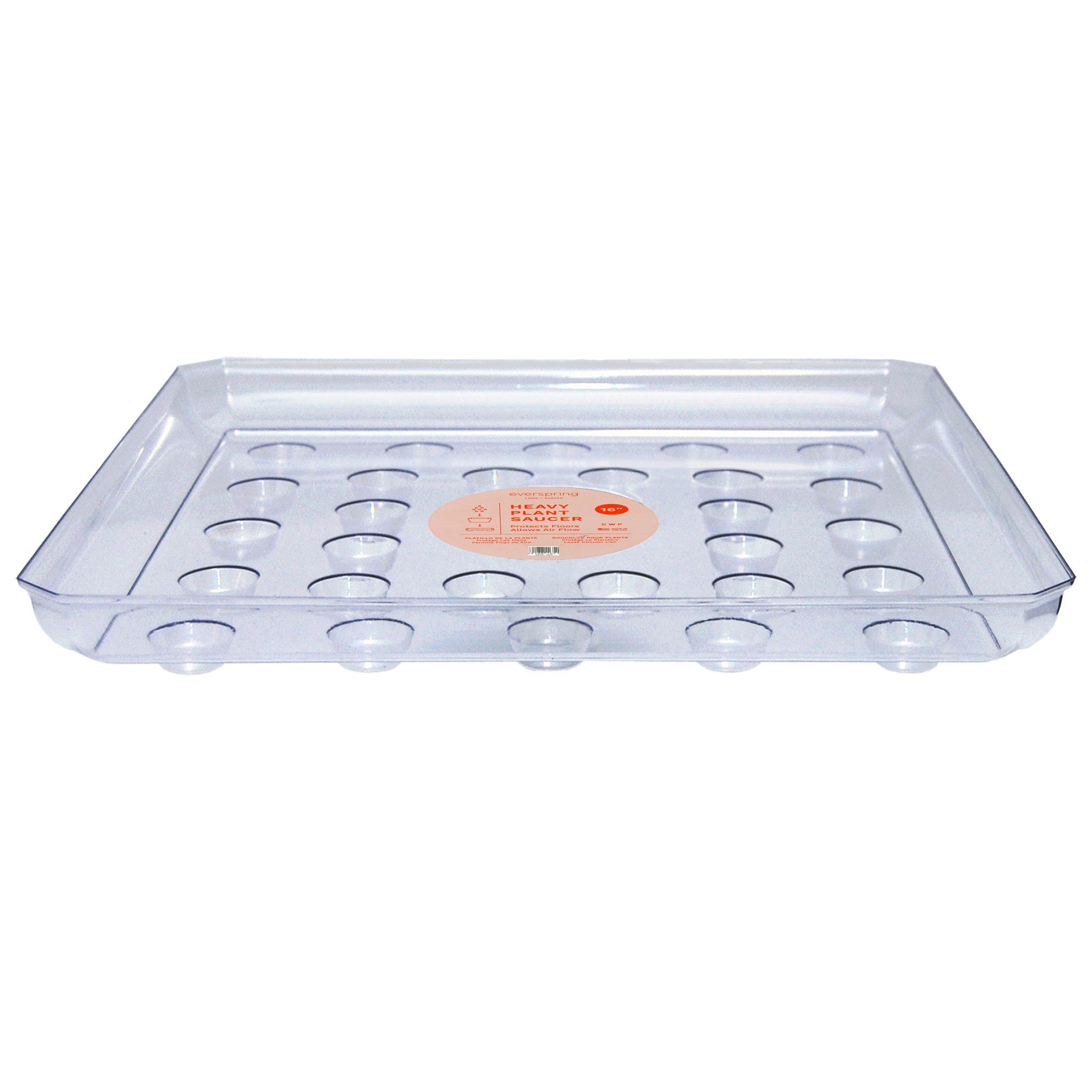 Curtis Wagner Carpet Saver Heavy Duty Square Plant Saucer, Clear, 16in