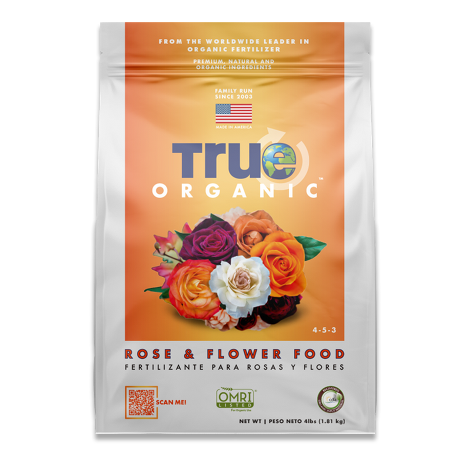 rose plant flowering fertilizer True Organic Rose and Flower Food Dry Fertilizer, 4-5-3, OMRI, 4 lbs. –  Southern Idaho Landscape Center
